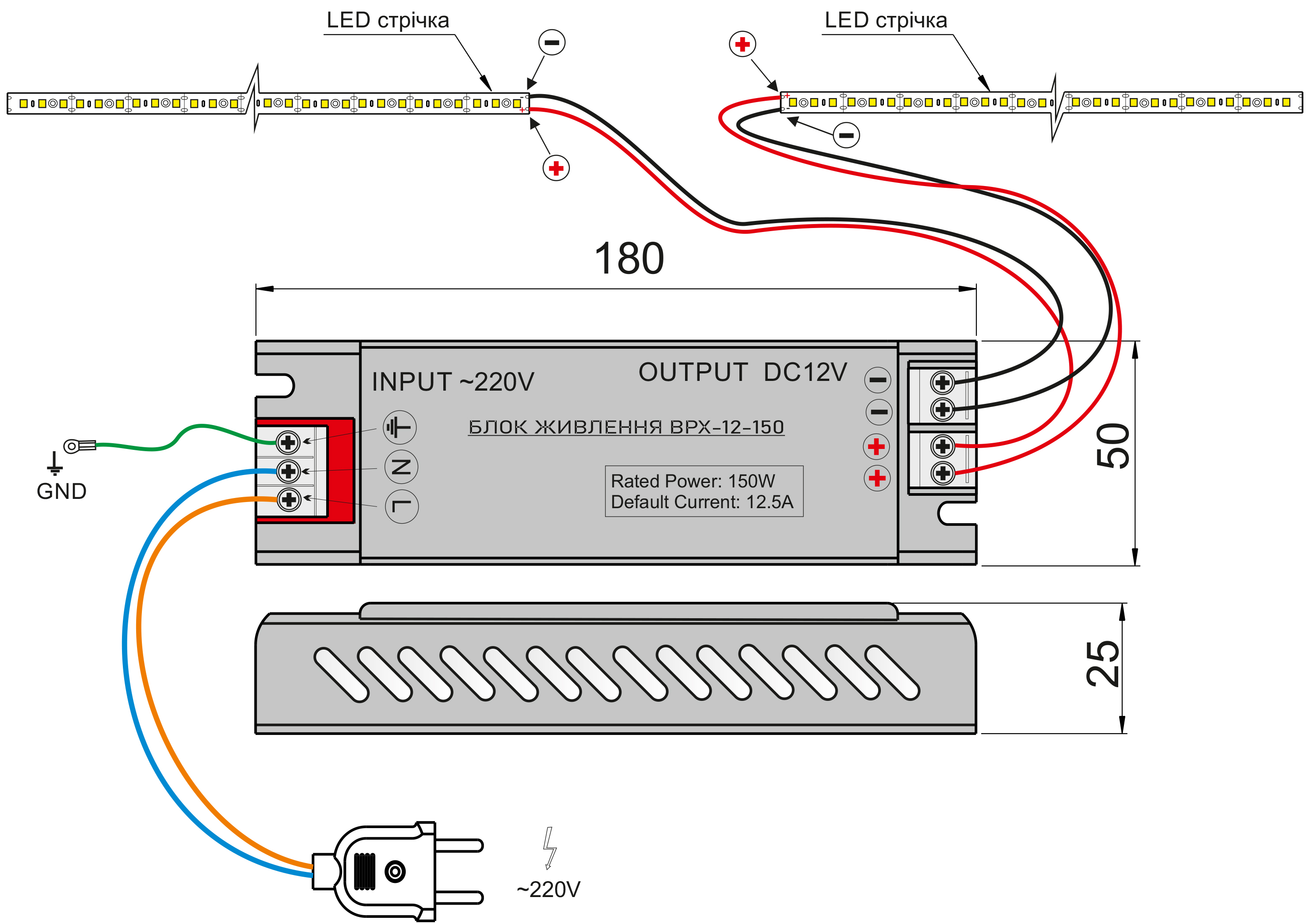 Блок живлення Professional DC12 150W BPX-12-150 12,5А